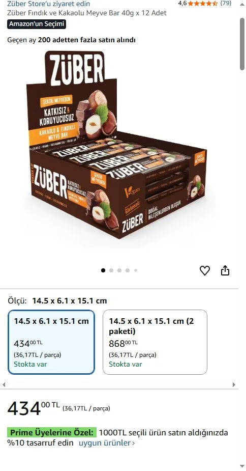 Züber Fındık ve Kakaolu Meyve Bar 40g x 12 Adet