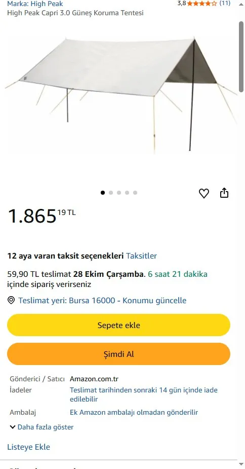High Peak Capri 3.0 Güneş Koruma Tentesi