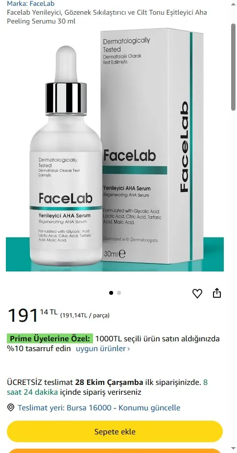 Facelab Yenileyici, Gözenek Sıkılaştırıcı ve Cilt Tonu Eşitleyici Aha Peeling Serumu 30 ml