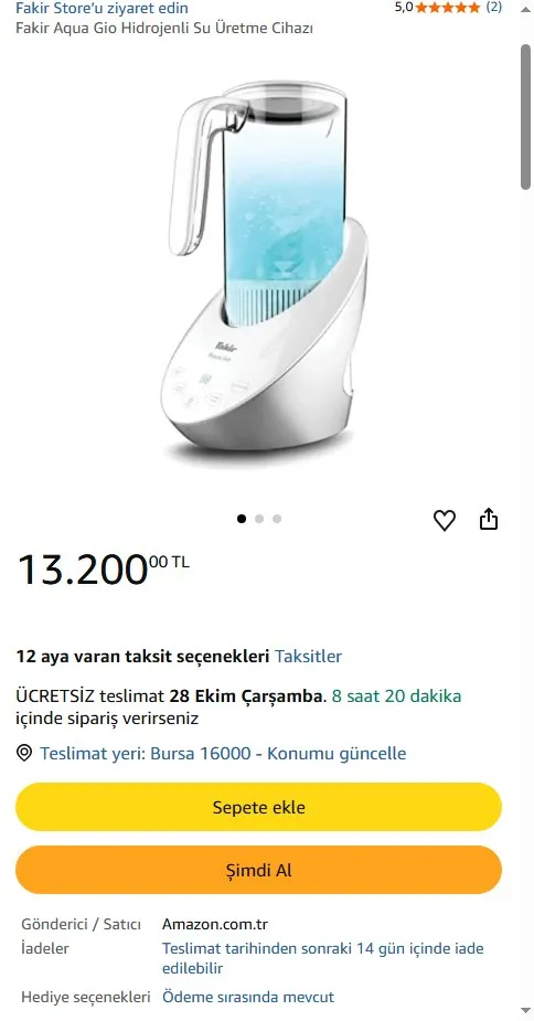 Fakir Aqua Gio Hidrojenli Su Üretme Cihazı