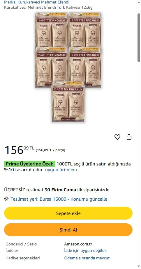 Kurukahveci Mehmet Efendi Türk Kahvesi 12x6g