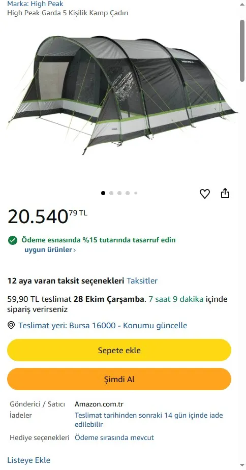 High Peak Garda 5 Kişilik Kamp Çadırı