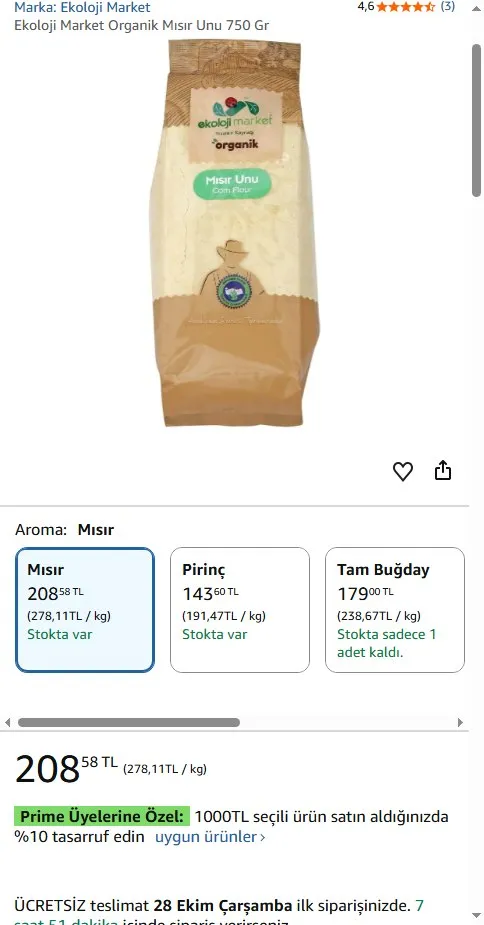 Ekoloji Market Organik Mısır Unu 750 Gr