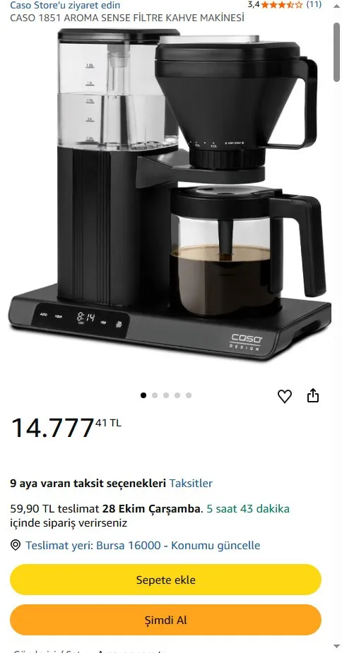 CASO 1851 AROMA SENSE FİLTRE KAHVE MAKİNESİ