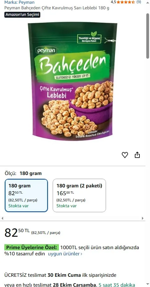 Peyman Bahçeden Çifte Kavrulmuş Sarı Leblebi 180 g
