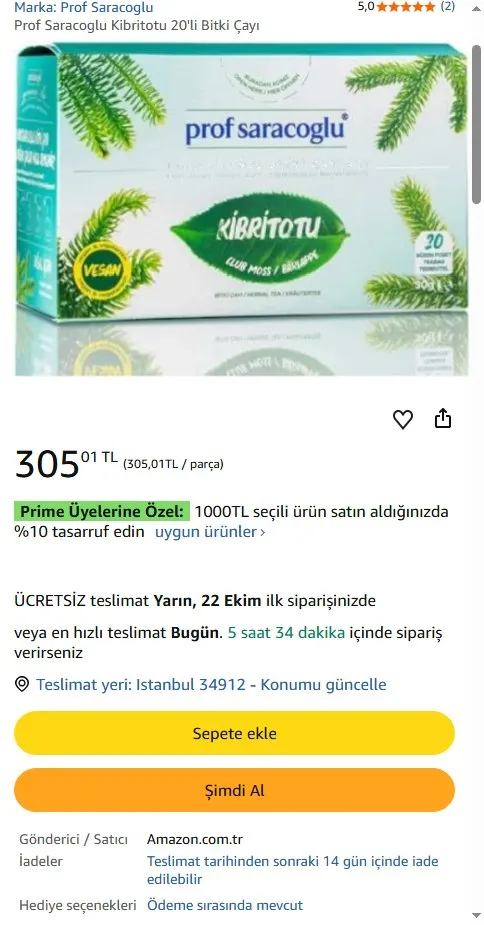 Prof Saracoglu Kibritotu 20'li Bitki Çayı