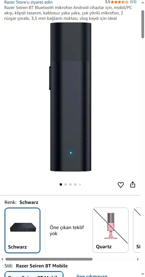 Razer Seiren BT Bluetooth mikrofon Android cihazlar için, mobil/PC akışı, klipsli tasarım, kablosuz yaka yaka, çok yönlü mikrofon, 2 rüzgar çorabı, 3,5 mm bağlantı noktası, vlog kaydı için ideal