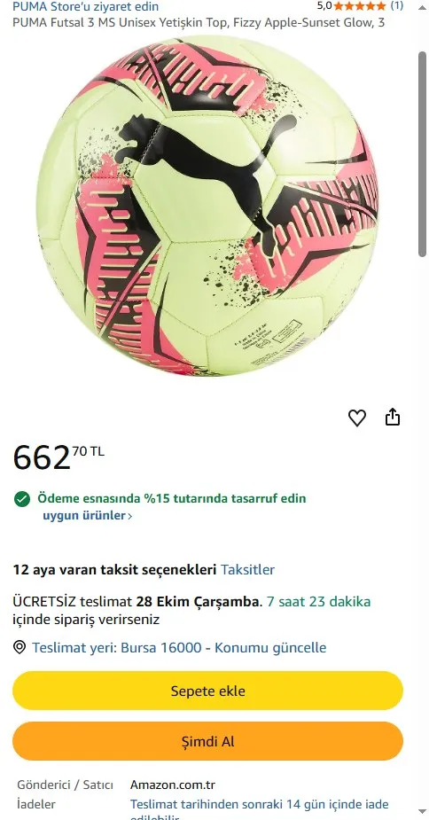 PUMA Futsal 3 MS Unisex Yetişkin Top, Fizzy Apple-Sunset Glow, 3