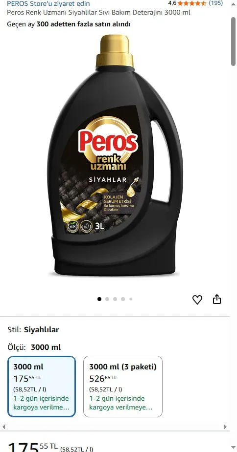 Peros Renk Uzmanı Siyahlılar Sıvı Bakım Deterajını 3000 ml