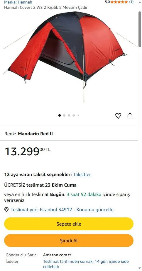 Hannah Covert 2 WS 2 Kişilik 5 Mevsim Çadır