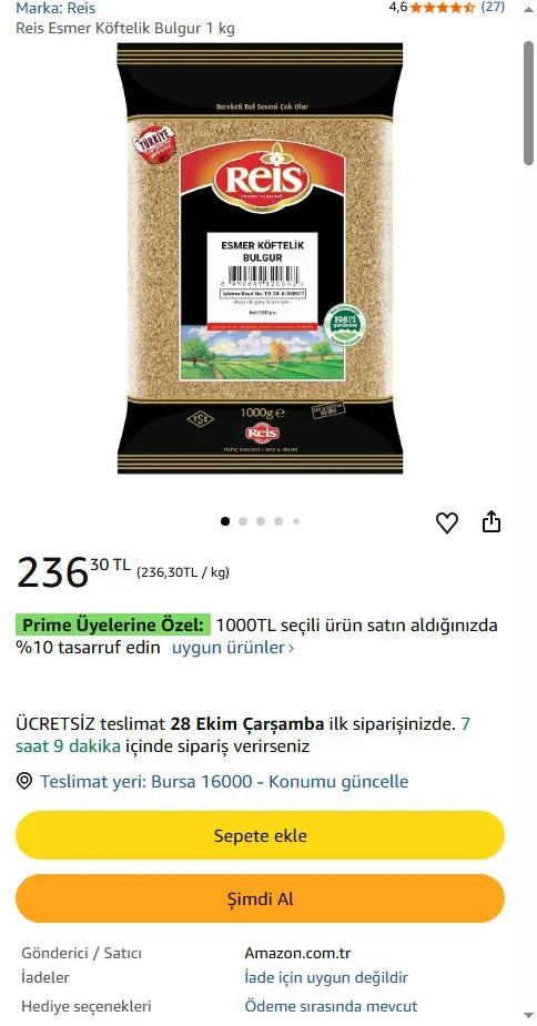 Reis Esmer Köftelik Bulgur 1 kg
