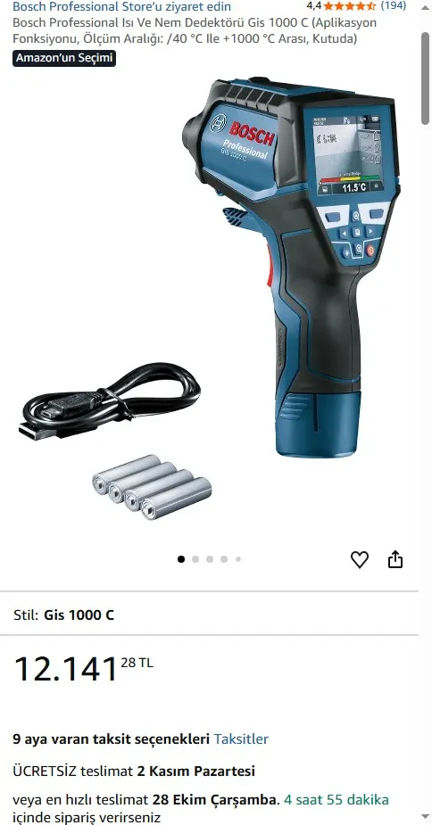 Bosch Professional Isı Ve Nem Dedektörü Gis 1000 C (Aplikasyon Fonksiyonu, Ölçüm Aralığı: /40 °C Ile +1000 °C Arası, Kutuda)