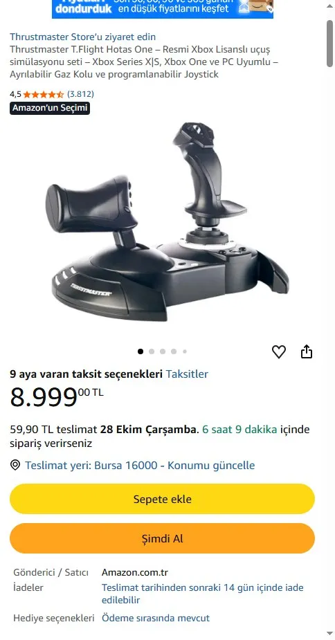 Thrustmaster T.Flight Hotas One – Resmi Xbox Lisanslı uçuş simülasyonu seti – Xbox Series X|S, Xbox One ve PC Uyumlu – Ayrılabilir Gaz Kolu ve programlanabilir Joystick
