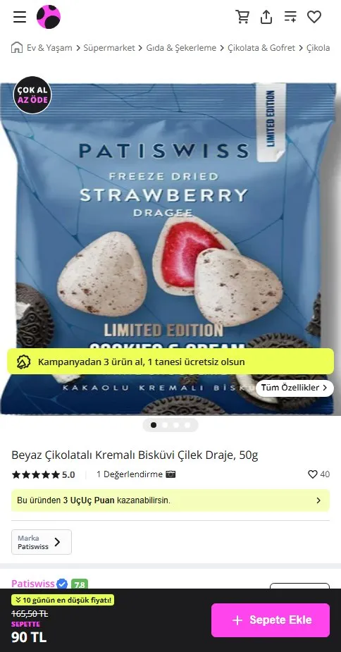 Beyaz Çikolatalı Kremalı Bisküvi Çilek Draje, 50g