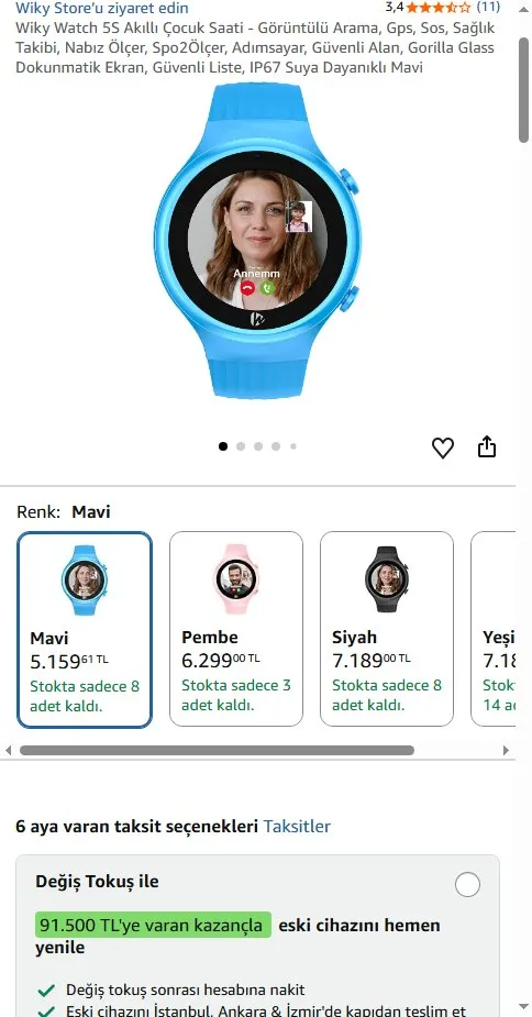 Wiky Watch 5S Akıllı Çocuk Saati - Görüntülü Arama, Gps, Sos, Sağlık Takibi, Nabız Ölçer, Spo2Ölçer, Adımsayar, Güvenli Alan, Gorilla Glass Dokunmatik Ekran, Güvenli Liste, IP67 Suya Dayanıklı Mavi