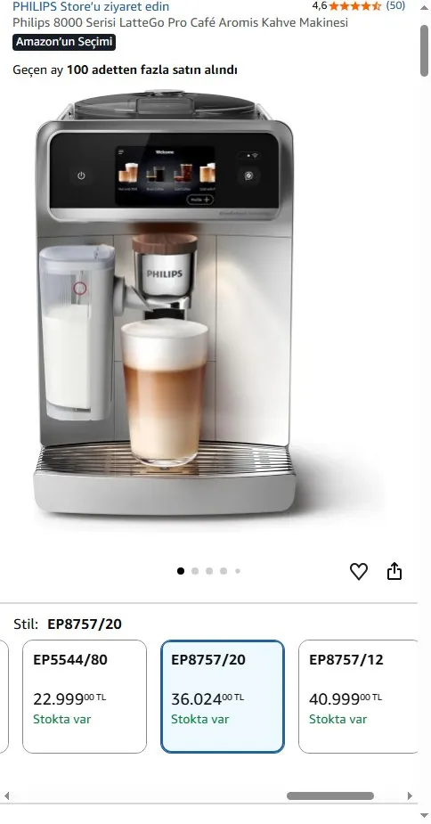 Philips 8000 Serisi LatteGo Pro Café Aromis Kahve Makinesi