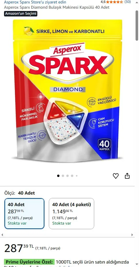 Asperox Sparx Diamond Bulaşık Makinesi Kapsülü 40 Adet