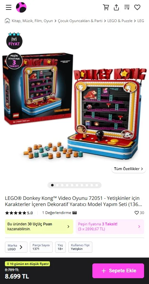 LEGO® Donkey Kong™ Video Oyunu 72051 - Yetişkinler için Karakterler İçeren Dekoratif Yaratıcı Model Yapım Seti (1367 Parça)