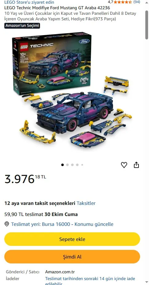 LEGO Technic Modifiye Ford Mustang GT Araba 42236