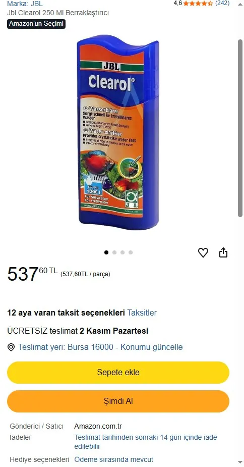 Jbl Clearol 250 Ml Berraklaştırıcı