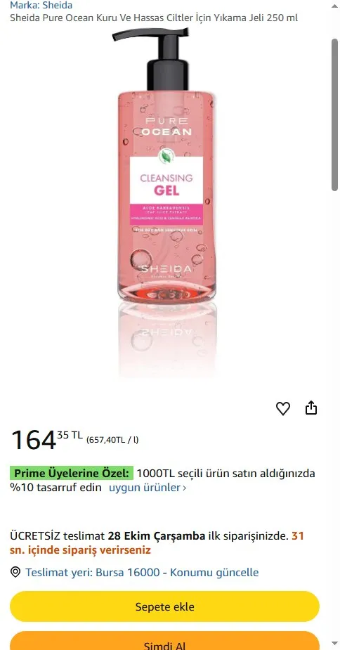 Sheida Pure Ocean Kuru Ve Hassas Ciltler İçin Yıkama Jeli 250 ml