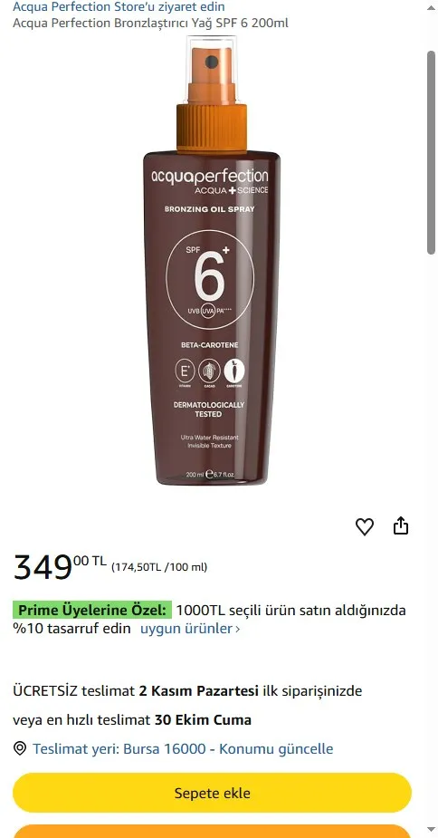 Acqua Perfection Bronzlaştırıcı Yağ SPF 6 200ml