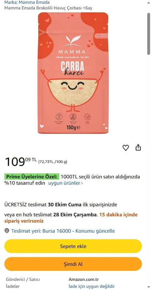 Mamma Emada Brokolili Havuç Çorbası +6ay