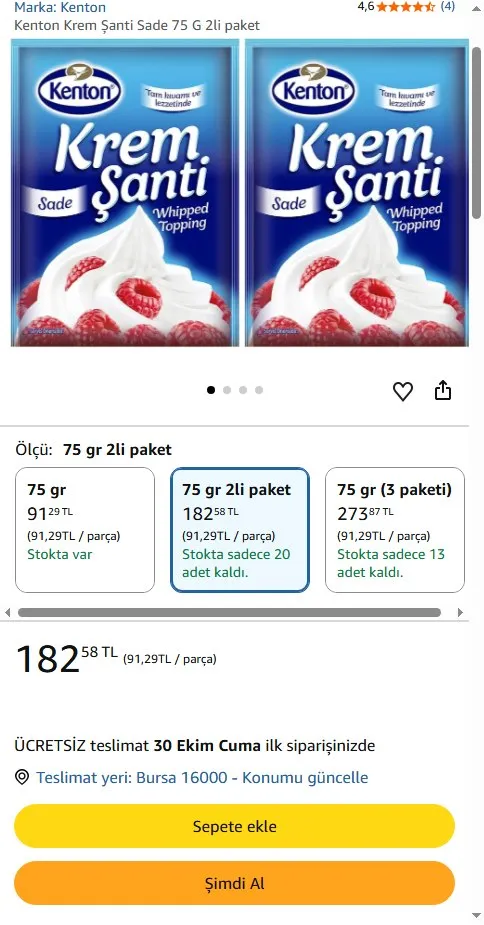 Kenton Krem Şanti Sade 75 G 2li paket