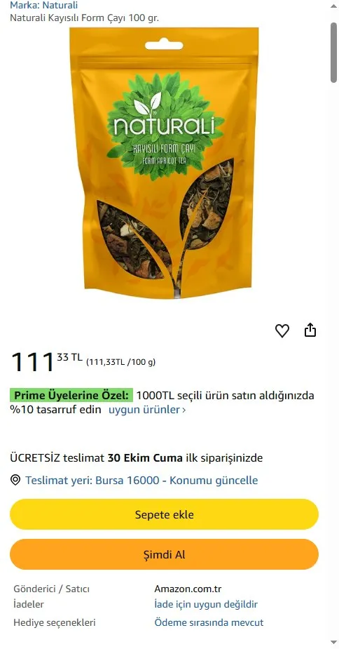 Naturali Kayısılı Form Çayı 100 gr.