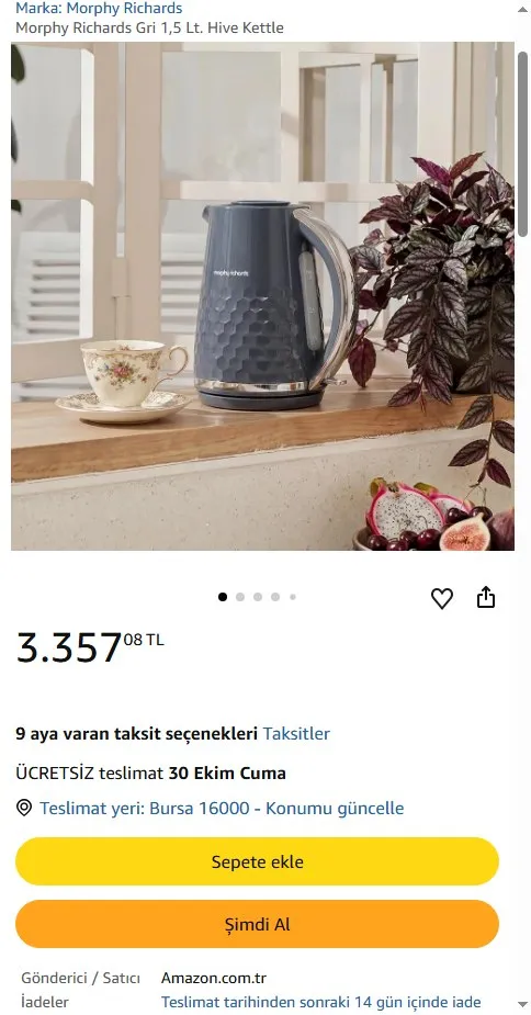 Morphy Richards Gri 1,5 Lt. Hive Kettle