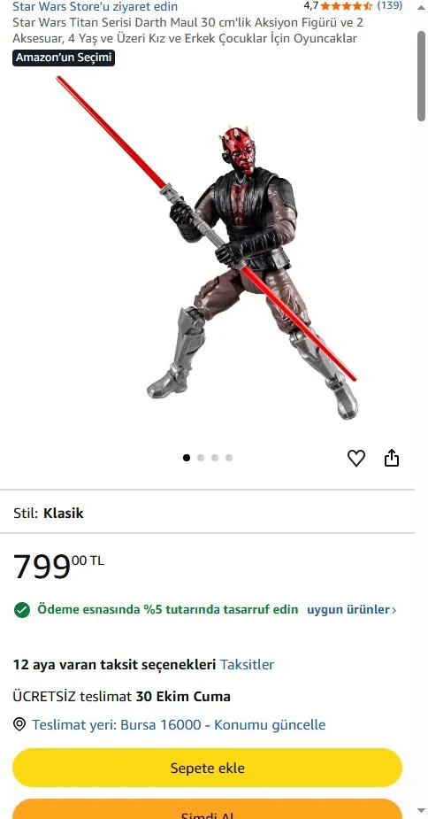 Star Wars Titan Serisi Darth Maul 30 cm'lik Aksiyon Figürü ve 2 Aksesuar, 4 Yaş ve Üzeri Kız ve Erkek Çocuklar İçin Oyuncaklar