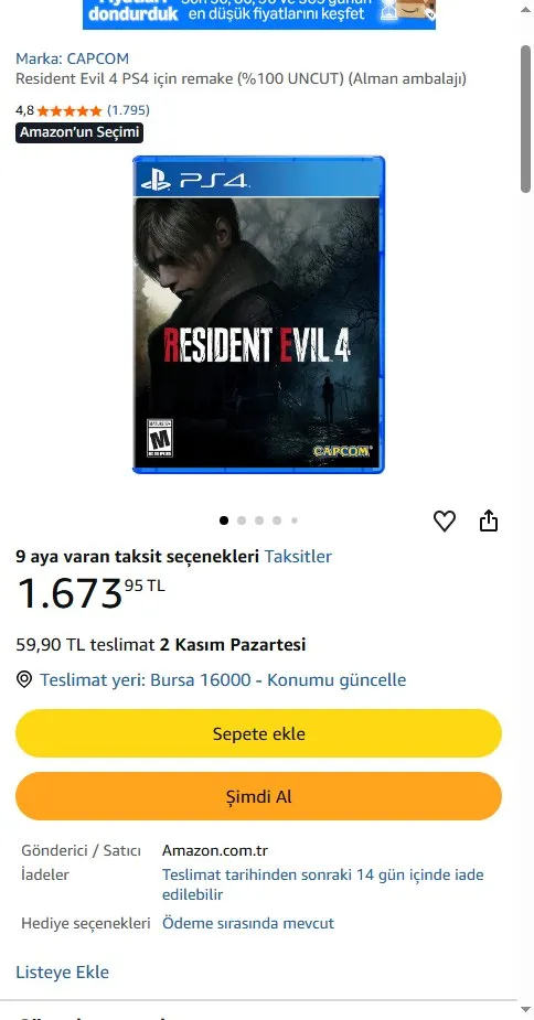 Resident Evil 4 PS4 için remake (%100 UNCUT) (Alman ambalajı)