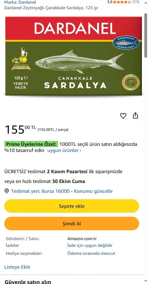 Dardanel Zeytinyağlı Çanakkale Sardalya, 125 gr