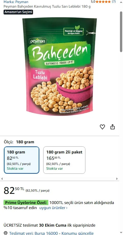 Peyman Bahçeden Kavrulmuş Tuzlu Sarı Leblebi 180 g