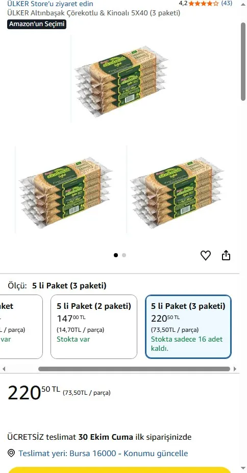 ÜLKER Altınbaşak Çörekotlu & Kinoalı 5X40 (3 paketi)