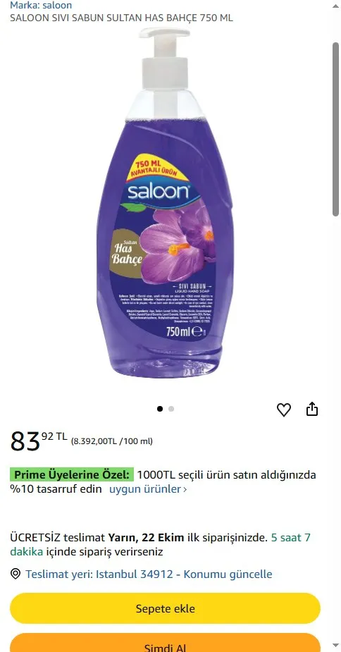 SALOON SIVI SABUN SULTAN HAS BAHÇE 750 ML