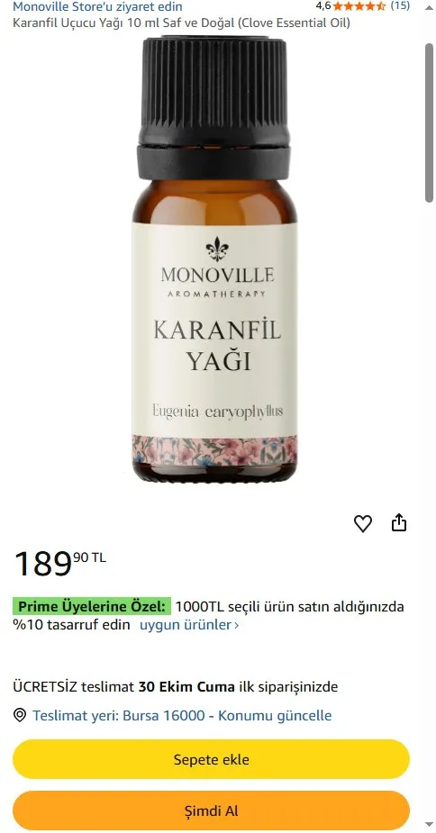 Karanfil Uçucu Yağı 10 ml Saf ve Doğal (Clove Essential Oil)