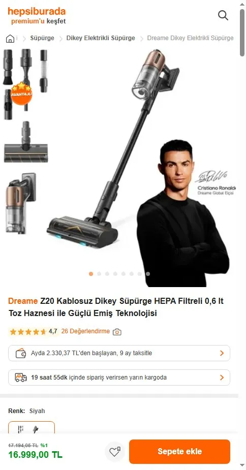 Dreame Z20 Kablosuz Dikey Süpürge HEPA Filtreli 0,6 lt Toz Haznesi ile Güçlü Emiş Teknolojisi