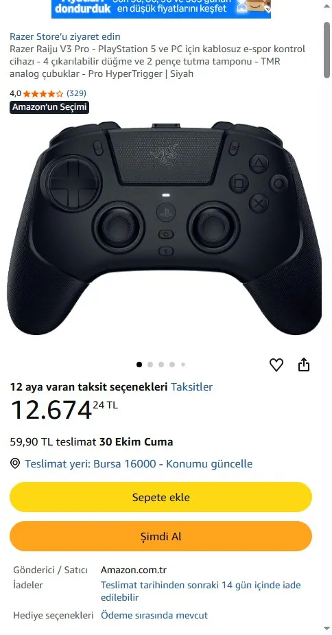 Razer Raiju V3 Pro - PlayStation 5 ve PC için kablosuz e-spor kontrol cihazı - 4 çıkarılabilir düğme ve 2 pençe tutma tamponu - TMR analog çubuklar - Pro HyperTrigger | Siyah