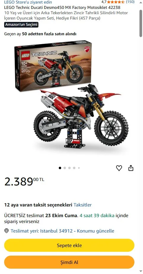 LEGO Technic Ducati Desmo450 MX Factory Motosiklet 42238