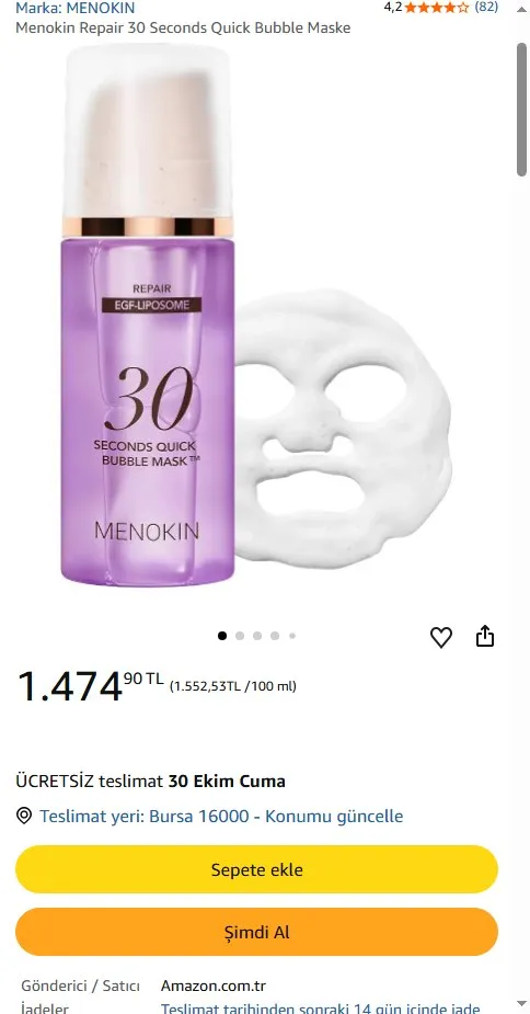 Menokin Repair 30 Seconds Quick Bubble Maske