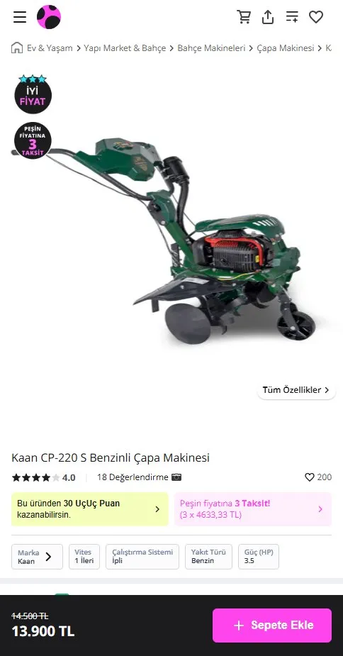 Kaan CP-220 S Benzinli Çapa Makinesi