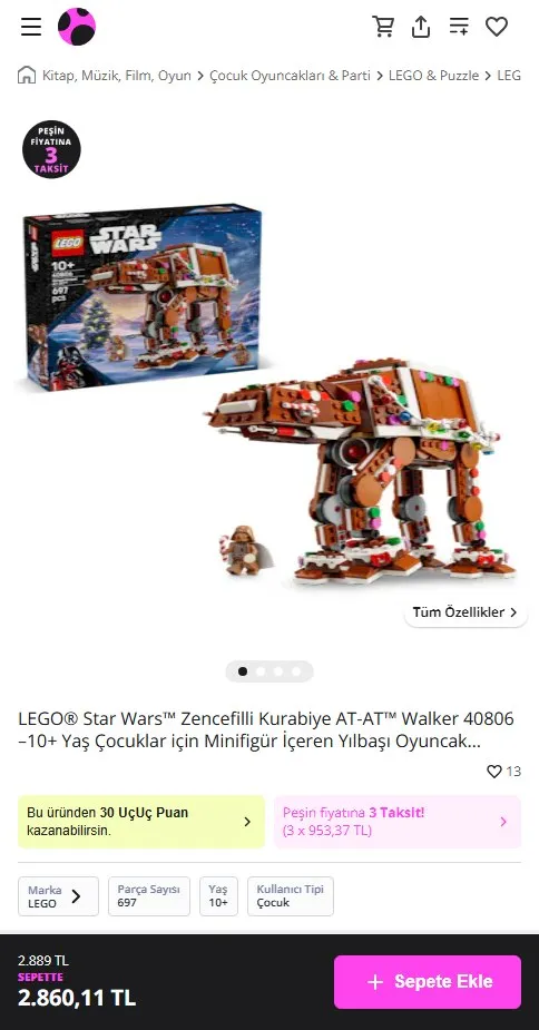 LEGO® Star Wars™ Zencefilli Kurabiye AT-AT™ Walker 40806 –10+ Yaş Çocuklar için Minifigür İçeren Yılbaşı Oyuncak Yapım Seti (697P)
