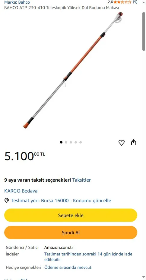 BAHCO ATP-230-410 Teleskopik Yüksek Dal Budama Makası