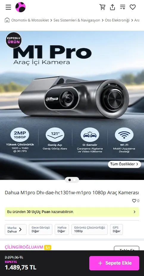 Dahua M1pro Dhı-dae-hc1301w-m1pro 1080p Araç Kamerası
