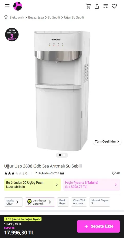 Uğur Usp 3608 Gdb 5sa Arıtmalı Su Sebili