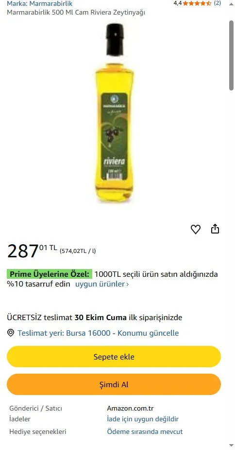 Marmarabirlik 500 Ml Cam Riviera Zeytinyağı