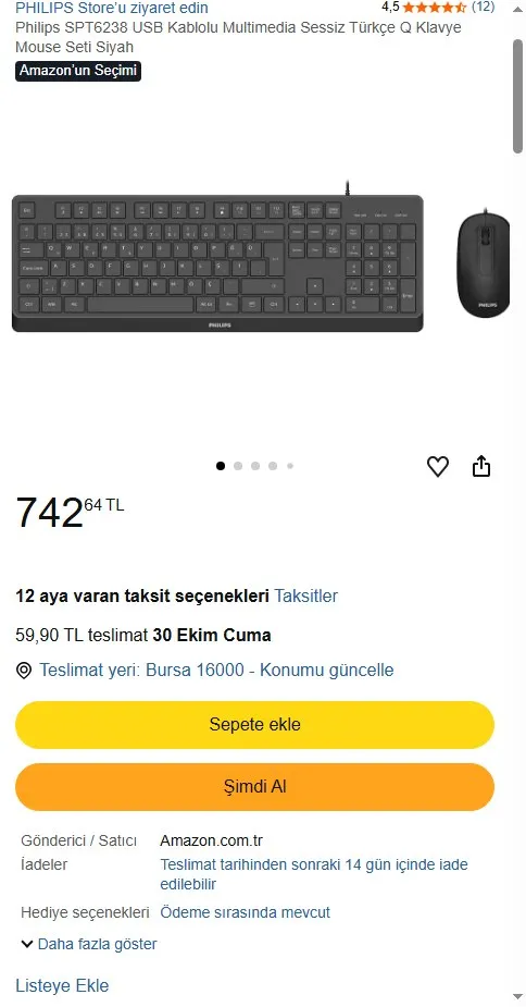 Philips SPT6238 USB Kablolu Multimedia Sessiz Türkçe Q Klavye Mouse Seti Siyah