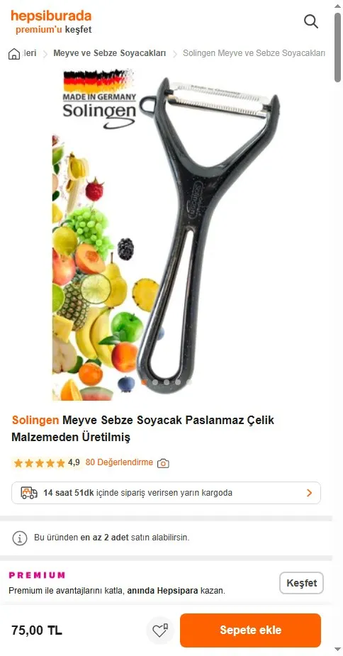 Solingen Meyve Sebze Soyacak Paslanmaz Çelik Malzemeden Üretilmiş