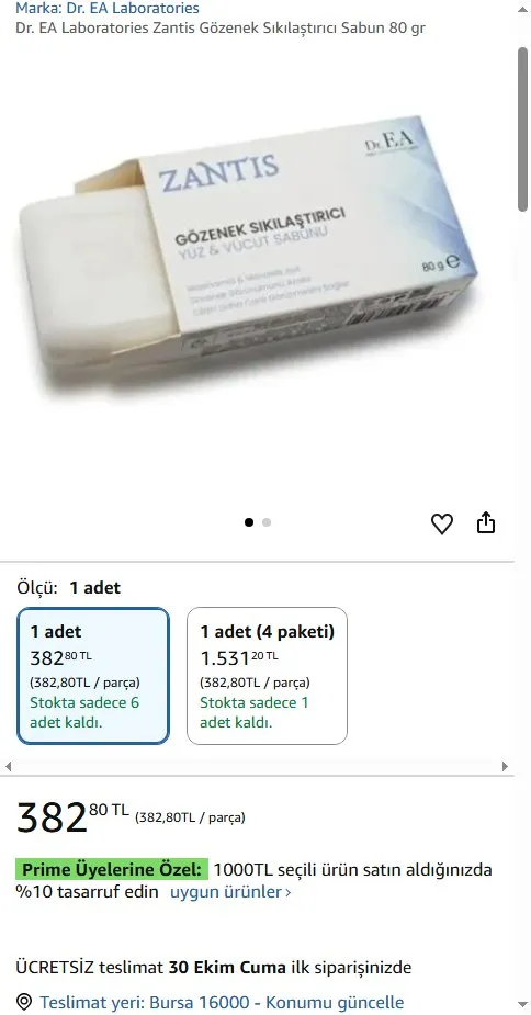 Dr. EA Laboratories Zantis Gözenek Sıkılaştırıcı Sabun 80 gr